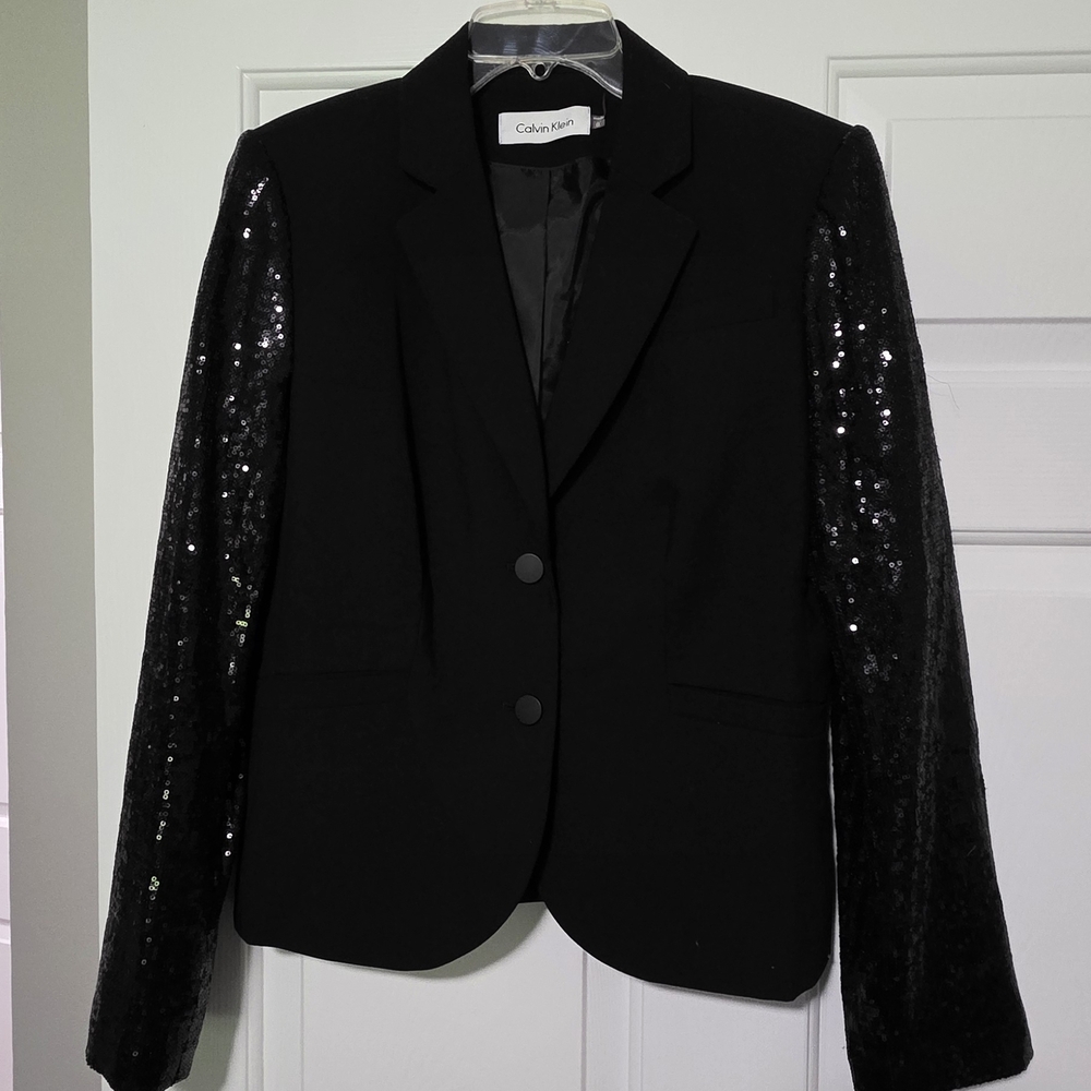 Calvin Klein Black Blazer with Sequin Sleeves